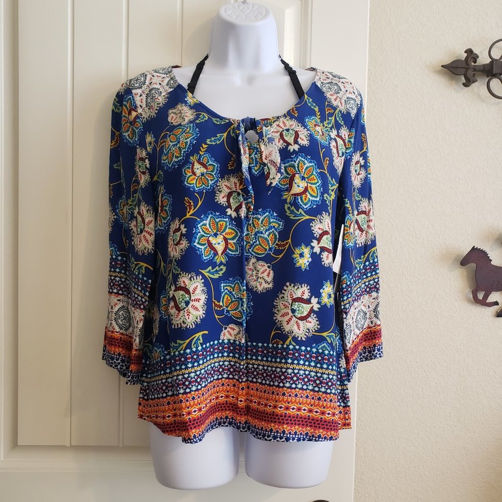 Figueroa & Flower Floral Blue Top NWT